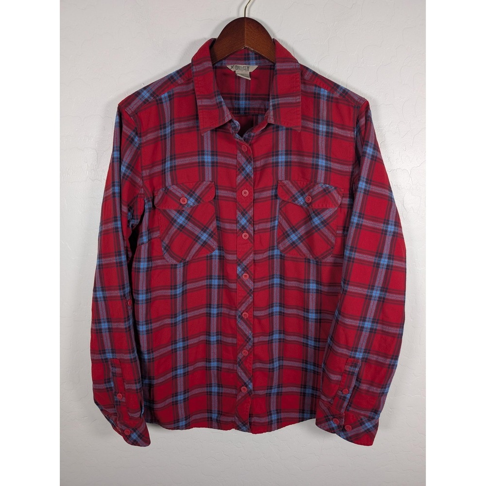 Duluth Trading Co Shirt Womens XL Red Blue Plaid Flannel Button Up Western Yoke